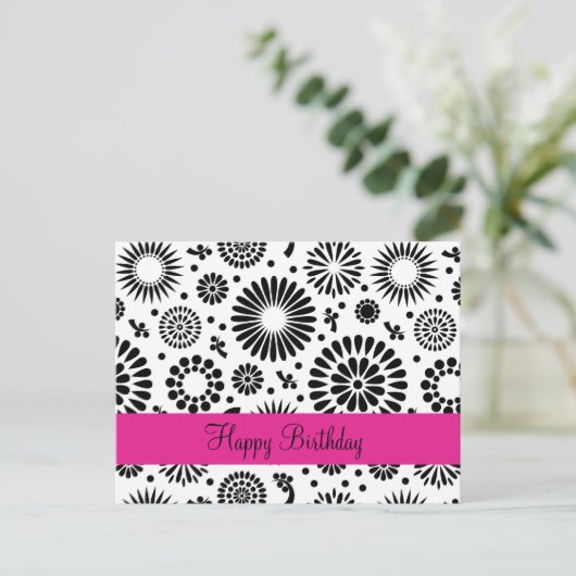 レトロなモノクロの花のポストカード ポストカード (スタンド正面)