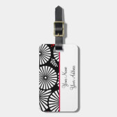 レトロなモノクロの花のラゲッジタグ ラゲッジタグ (正面縦)