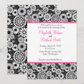 レトロなモノクロの花の結婚式招待状 招待状 (正面/裏面)