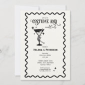 レトロなモノクロの衣装とカクテルのパーティー 招待状 (正面)
