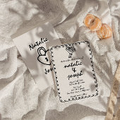 レトロなモノクロ ハンドドローイング クイッキー ウェディング 招待状