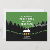 レトロなモミの木と緑と黒のメリークリスマス カード (正面)