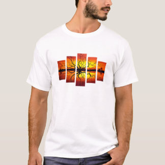レトロなヤシの木と夕焼けのグラフィックTシャツ こんにちはサマー Tシャツ