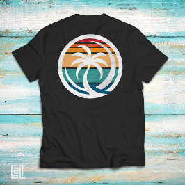 レトロなヤシの木の夕日波熱帯海岸ビーチ Tシャツ