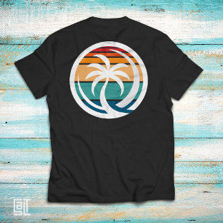 レトロなヤシの木の夕日波熱帯海岸ビーチ Tシャツ