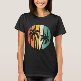 レトロなヤシの木 夕焼け ビーチ ビンテージ グラフィック Tシャツ
