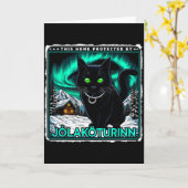 レトロなユールキャット アイスランド語 この家は保護されたヨーラカットゥル カード (黄色い花)