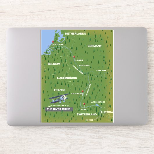 レトロなライン川の旅行地図ステッカー シール (コンピューター)