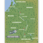 レトロなライン川の旅行地図ステッカー シール (正面)