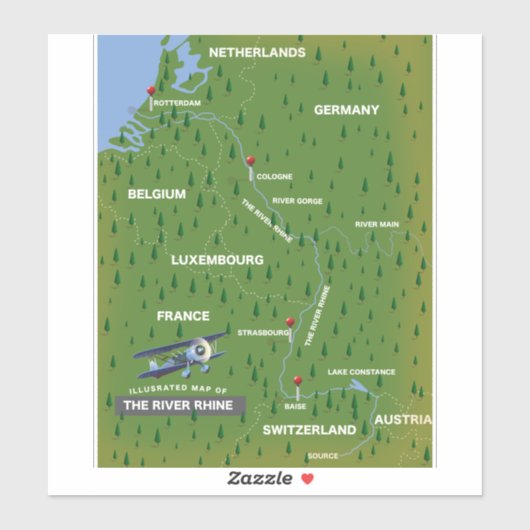 レトロなライン川の旅行地図ステッカー シール (シート)