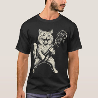 レトロなラクロスをするかわいい猫 Tシャツ
