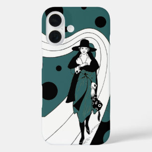 レトロなランウェイ モデル、ヴィンテージ アールデコ ファッション iPhone 16ケース