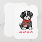 レトロなリノカットスタイルのシーズー犬のクリスマスカード シーズンカード (正面/裏面)