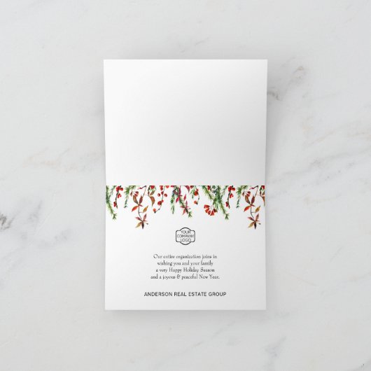 レトロなルースティッククリスマス 赤いトラック コーポレートホリデー カード (内部)