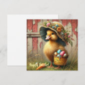 レトロなルーラルスタイルのイースター・ダックと卵のファームハウス シーズンカード (正面/裏面)