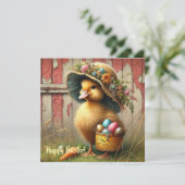 レトロなルーラルスタイルのイースター・ダックと卵のファームハウス シーズンカード (スタンド正面)