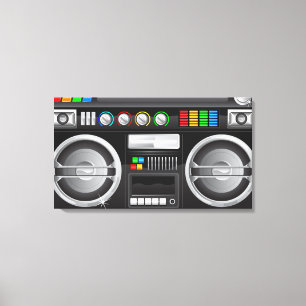 レトロなレインボーボタンghetto blaster boom box キャンバスプリント