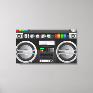 レトロなレインボーボタンghetto blaster boom box キャンバスプリント