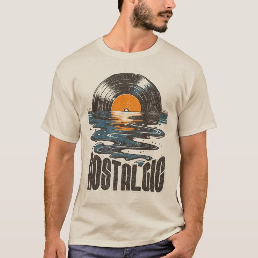 レトロなレコードの日没 Tシャツ (正面)