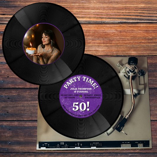 レトロなレコードの音楽の節目の誕生日フォト 招待状