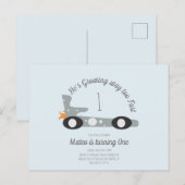 レトロなレーシングカームーンスターズファーストバースデー ポストカード (正面/裏面)