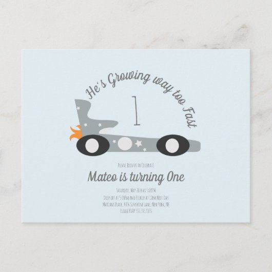 レトロなレーシングカームーンスターズファーストバースデー ポストカード (正面)