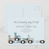 レトロなレーシングカームーンスター誕生日パーティー ポストカード (正面/裏面)