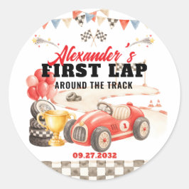 レトロなレースカーがサーキットを1周するバースデー ラウンドシール