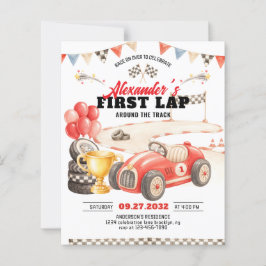 レトロなレースカーがサーキットを1周目で走る誕生日