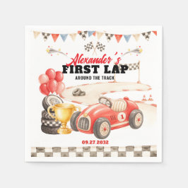 レトロなレースカーがサーキットを1周目で走る誕生日 スタンダードカクテルナプキン
