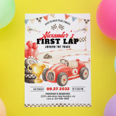 レトロなレースカーがサーキットを1周目で走る誕生日 招待状