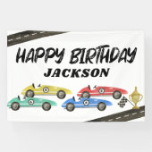 レトロなレースカーの子供の誕生日 横断幕 (横)