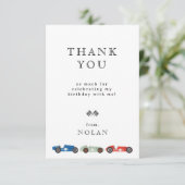 レトロなレースカーをテーマにした誕生日 サンキューカード (スタンド正面)