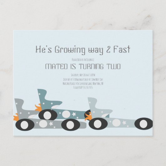 レトロなレースカー 月 星 バースデーパーティー ポストカード (正面)