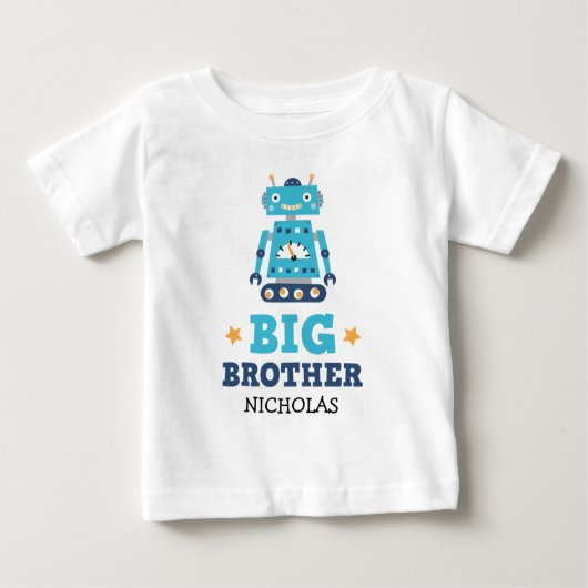 レトロなロボットと名前を付けたビッグブラザーTシャツ ベビーTシャツ (正面)