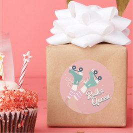 レトロなローラースケートとカセットテープ ラウンドシール