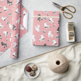 レトロなローラースケートとカセットテープ ラッピングペーパー