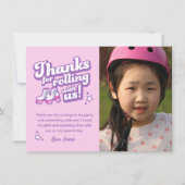 レトロなローラースケートパーティーの写真付き感謝カード サンキューカード (正面)