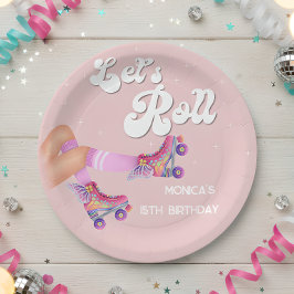 レトロなロー転がラスケートの誕生日パーティー ペーパープレート
