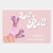 レトロなロー転がラスケートの誕生日パーティー ラッピングペーパーシート (正面)