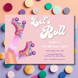 レトロなロー転がラスケートの誕生日パーティー 招待状