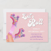レトロなロー転がラスケートの誕生日パーティー 招待状 (正面)