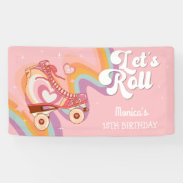 レトロなロー転がラスケートの誕生日パーティー 横断幕