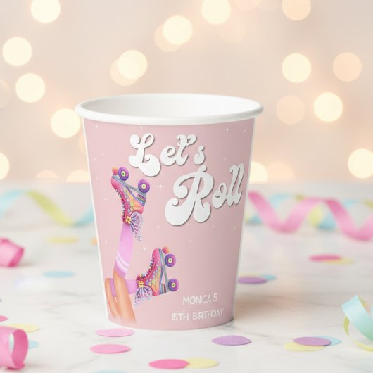 レトロなロー転がラスケートの誕生日パーティー 紙コップ