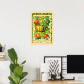 レトロなヴィクトリア時代の植物画 かぼちゃの種類 ポスター (ホームオフィス)