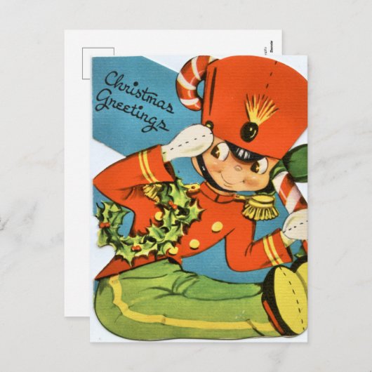 レトロなヴィンテージのクリスマスのおもちゃ兵士 シーズンポストカード (正面/裏面)