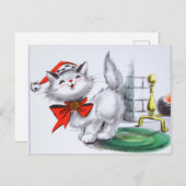 レトロなヴィンテージのクリスマスキャット シーズンポストカード (正面/裏面)