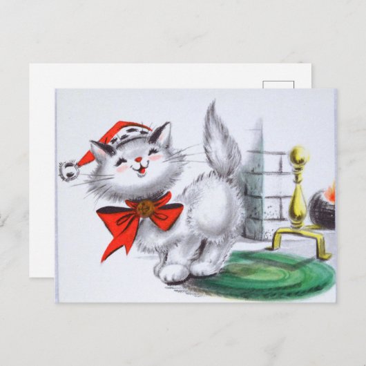 レトロなヴィンテージのクリスマスキャット シーズンポストカード (正面/裏面)