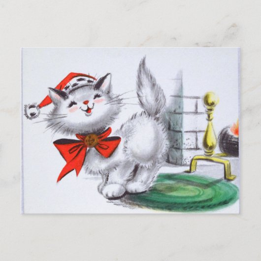 レトロなヴィンテージのクリスマスキャット シーズンポストカード (正面)