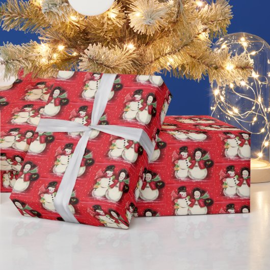 レトロなヴィンテージのクリスマススノーカップルのタイルパーティー ラッピングペーパー (クリスマス)